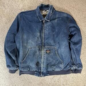 RASCO FR Jacket Mens XXL Denim Lined Full Zip Workwear Distressed Crazy Fade